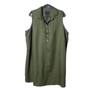 Tahari 100% Linen Midi Dress Plus Size 2X Pop Over Beachy Army Green Cottagecore